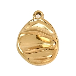 Plaqué 18K Or Véritable 304 charmes en acier inoxydable, breloques ovales ondulées, placage ionique (ip), réel 18 k plaqué or, 14x10x3mm, Trou: 1.2mm