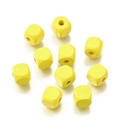 Желтый Спрей окрашены деревянные бусины, квадратный, желтые, 8x8x8 мм, отверстие : 2.5~3 мм