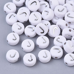 Letter J Покрытие акриловыми шариками, серебристого металла, обвитыми, горизонтальное отверстие, плоские круглые с буквы, белые, letter.j, 7x4 мм, отверстие : 1.2 мм, о 3600 шт / 500 г.