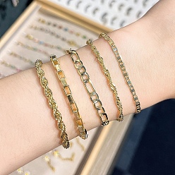 Золотой 5шт. 5 стили латунные цепочные браслеты для женщин, золотые, 7-1/4 дюйм(18.3см)~7-7/8 дюйм(20см)x0.25~0.4см, 1 шт / стиль