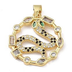 Змея Стойка металлическая латунная микропрофилированная кубическая циркония подвески, долговечный, без свинца и без кадмия, реальный 18 k позолоченный, змея, 23.5x22x2.5 мм, отверстие : 3.5x3 мм