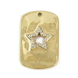 Настоящее золото 18K Латунные микро проложить кубического циркония подвески, долговечный, без кадмия и без свинца, стойки покрытие, прямоугольник и звезда, реальный 18 k позолоченный, 27x17x2 мм, отверстие : 1.4 мм