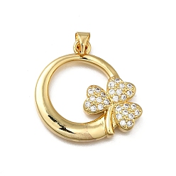 Клевер Латунные микро проложить кубического циркония подвески, плоско-круглые, без кадмия и без свинца, стойки покрытие, долговечный, реальный 18 k позолоченный, клевер, 25.5x26x4 мм, отверстие : 4x4.5 мм