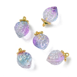 Лиловый Прозрачные стеклянные подвески, клубника, с золотой эмали сплава выводов, два тона, сирень, 18x12x10.5 мм, отверстие : 1.5 мм