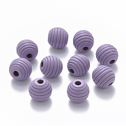 Lilac Painted Natural Wood Beehive Beads, Round, Lilac, 12x11mm, Hole: 3.5mm