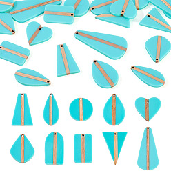 Средний Бирюзовый 20шт. 10 стили наборы подвесок из непрозрачной смолы и дерева, разнообразные, средне бирюзовый, 28~58.1x18~29.8x3.1~4 мм, отверстие: 2мм. 2шт/стиль