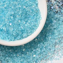 Светло-Голубой Прозрачная гальваническая поделка из измельченного стекла, с покрытием AB цвета, стеклянная крошка неправильной формы, наполнитель для вазы своими руками для дизайна ногтей, Небесно-голубой, 1.5~2x1.5~2 мм
