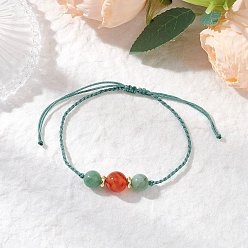 Смешанные камни Браслеты из плетеных бусин из натурального зеленого авантюрина и полосатого агата круглой формы для женщин, с нейлоновой нитью, внутренний диаметр: 2 дюйм (5 см) ~ 3-1/8 дюйм (8 см)