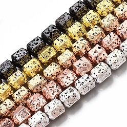 Mixed Color Electroplated Natural Lava Rock Beads Strands, Hexagon, Bumpy, Mixed Color, 8x7.5x6.5mm, Hole: 1.2mm, about 50pcs/strand, 15.35 inch~15.75 inch(39cm~40cm)