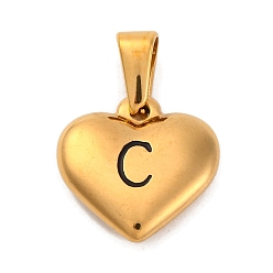 Letter C 304 подвески из нержавеющей стали, сердце с черной буквой, золотые, буква С, 16x16x4.5 мм, отверстие : 7x3 мм