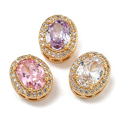 Настоящее золото 18K Латунные микро проложить кубического циркония бусы, без никеля , со стеклом, разноцветные, овальные, реальный 18 k позолоченный, 11x9.5x6.5 мм, отверстие : 1.8 мм