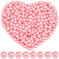 Pink 1200шт. нити круглых стеклянных бусин с перламутровым покрытием, окрашенных в технике выпечки, ярко-розовый, 4~5 мм, отверстие : 1 мм