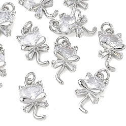 Platinum SHEGRACE Brass Cubic Zirconia Pendants, Cat Shape Charms, Cadmium Free & Lead Free & Nickel Free, Platinum, 13x7.5x4.5mm, Hole: 2.5mm