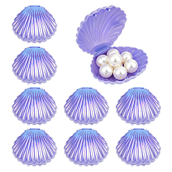 Фиолетовый Шкатулки для хранения ювелирных изделий из перламутрового пластика в форме ракушек, фиолетовые, 7.6x9x4.4 см