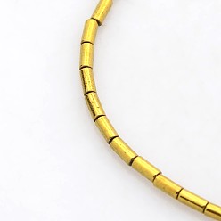 Golden Plated Electroplate Non-magnetic Synthetic Hematite Beads Strands, Column, Golden Plated, 3x1mm, Hole: 0.5mm, about 135pcs/strand, 15.7 inch