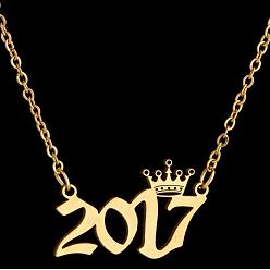 Number Год рождения короны 201 ожерелья из нержавеющей стали для женщин, золотые, число 2017, 17.72 дюйм (45 см)
