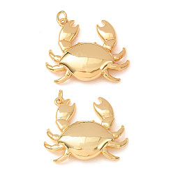 Real 18K Gold Plated Brass Pendants, Crab Charms, Rack Plating, Long-Lasting Plated, Lead Free & Cadmium Free, Real 18K Gold Plated, 26x30x5mm, Hole: 3mm