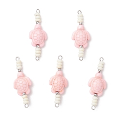 Turtle Подвески-коннекторы в виде бисера-рондель из окрашенной синтетической бирюзы в виде морского животного, с 304 двойными петлями из нержавеющей стали, розовые, цвет нержавеющей стали, черепаха, 40x14.5x7 мм, отверстие : 2 мм