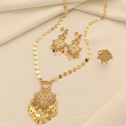 Прозрачный Комплекты из ожерелий, подвесок и колец из сплава кубического циркония, золотые, ромб, прозрачные, 480 мм