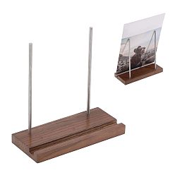 Coconut Brown Wood Vinyl Record Slotted Display Stands with Stainless Steel Support, Rectangle, Stainless Steel Color, Coconut Brown, 9x20x20cm
