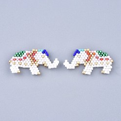 Colorful Handmade Seed Beads Pendants, with Elastic Thread, Loom Pattern, Elephant, Colorful, 16~16.5x30x1.5mm