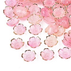 Pink Plastic Bead Caps, 5-Petal Flower, Two Tone, Golden Metal Enlaced, Pink, 10~11x10~11x4mm, Hole: 1.6mm, about 2140pcs/bag