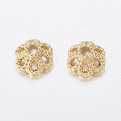 Golden Brass Bead Caps, Long-Lasting Plated, 6-Petal, Golden, 6x3.5mm, Hole: 1.2mm