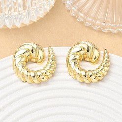 Golden Twisted Brass Stud Earrings for Women, Half Hoop Earrings, Golden, 26x25mm