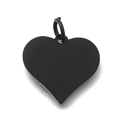 Черный Ионное покрытие (ip) 304 брелоки для штамповки из нержавеющей стали, с целью перехода в кольце, зеркальная полировка, шарма сердца, чёрные, 14x15x1 мм, отверстие : 3.5 мм
