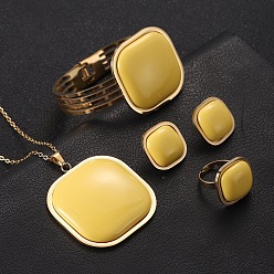 Золотистый Квадратные 304 браслеты из нержавеющей стали и смолы, кольца, серьги и ожерелья, наборы для женщин, золотые, 17.52 дюйм (44.5 см)