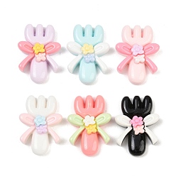 Mixed Color Opaque Resin Imitation Tableware Cabochons, Fork with Flower & Bowknot, Mixed Color, 25x18.5x6.5mm