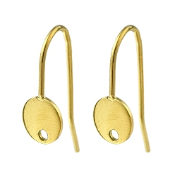 Настоящее золото 18K 304 нержавеющей стали серьги крюков, плоско-круглые, реальный 18 k позолоченный, 20.5x6x13.5 мм, отверстие : 1.2 мм, штифты : 0.8 мм