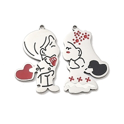 Нержавеющая Сталь Цвет 304 подвески из нержавеющей стали, Девочка Мальчик, с эмалью, сплит подвески, цвет нержавеющей стали, 24.5x15~15.5x1 мм, отверстие : 1.2 мм