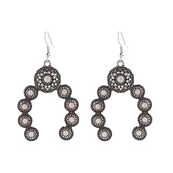 Белый Серьги-подвески из сплава синтетической бирюзы в форме арки, античное серебро, белые, 65x36 мм