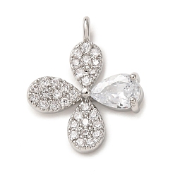 Platinum Brass Rhinestone Pendants, Clover Charms, Platinum, 16x13.5x3.5mm, Hole: 1.8mm