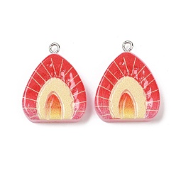 Клубника Подвески из непрозрачной смолы с фруктовой тематикой, окрашенные распылением, имитация еды, с платиновыми тоновыми железными петлями, клубника, 28x22x5 мм, отверстие : 2 мм