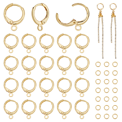 Настоящее золото 18K Латунная фурнитура Leverback для серег, с открытыми пружинными кольцами из нержавеющей стали 304, реальный 18 k позолоченный, 15x11.5x2 мм, отверстие : 2 мм, штифты : 0.8 мм