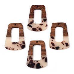 Old Lace Transparent Resin & Walnut Wood Pendants, Trapezoid Charm, Old Lace, 37.5x27x3mm, Hole: 2mm
