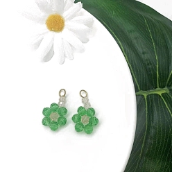 Зеленый Стеклянные подвески, цветок, с платиновым шлейфом, зелёные, 21x18 мм