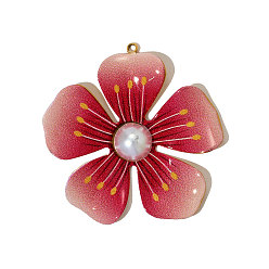 Индийский Красный Напечатанный 304 нержавеющая сталь с подвесками из искусственного жемчуга, , реальный 18 k позолоченный, ионное покрытие (ip), Индийская красная, 38x38 мм