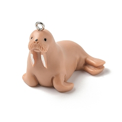 Sea Lion Подвески из непрозрачной смолы в виде морских организмов, с железной платиной петлей, морской лев, 28x27x33 мм, отверстие : 2 мм