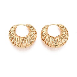 Настоящее золото 18K Латунные серьги обруча, луна, без никеля , реальный 18 k позолоченный, 26~26.5x28x10.5 мм, штифты : 1 мм