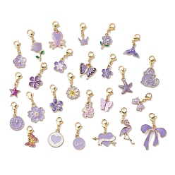 Лиловый Подвески из сплава с эмалью, 304 подвески-застежки-лобстеры из нержавеющей стали для украшения сумок, сирень, 25~39 мм, Кулон : 12~26.5x11~26x1.5~2.5 мм