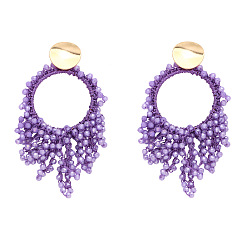 Средняя Орхидея Плоские круглые серьги-гвоздики из латунных стеклянных бусин, золотые, средне орхидеи, 97x50 мм