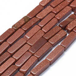 Камень с Пылевым Золотом Синтетические голдстоуновские бисер пряди, кубоид, 12.5~13.5x3~5x3~4.5 мм, отверстие : 1 мм, около 30~32 шт / нитка, 15.1~15.9 дюйм (38.5~40.5 см)