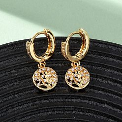 Настоящее золото 18K Плоские круглые серьги-кольца с микропаве из латуни и прозрачными кубическими циркониями, без никеля , реальный 18 k позолоченный, 27x10.5x14 мм