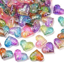(52) Непрозрачная лаванда Уф-покрытие прозрачные акриловые бусины, радужный, сердце, два тона, разноцветные, 23.5x28.5x10.5 мм, отверстие : 1.6 мм