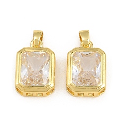 Real 18K Gold Plated Brass Pave Clear Cubic Zirconia Charms, Single Stone Charms, Rectangle Octagon Charms, Real 18K Gold Plated, 15x10.5x5mm, Hole: 5x3mm