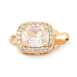 Прозрачный Латунные микро проложить кубического циркония ящик с застежками, со стеклом, без никеля , прямоугольные, реальный 18 k позолоченный, прозрачные, 18x9x8 мм, отверстие : 1.2 мм