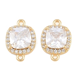 Real 18K Gold Plated Brass Micro Pave Clear Cubic Zirconia Connector Charms, Sqaure Links, Real 18K Gold Plated, 14.5x10.5x4.5mm, Hole: 1mm
